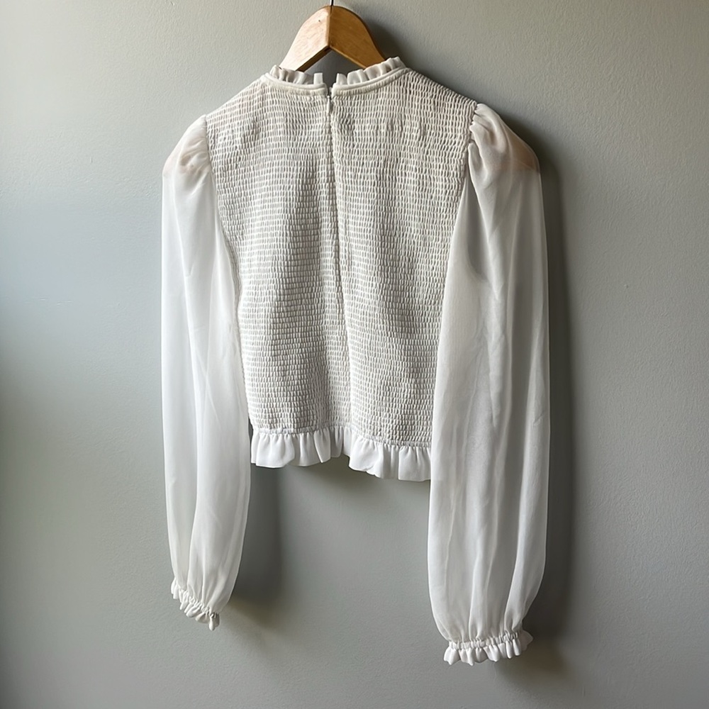 Wilfred Tempest Blouse - White Long Sleeve Top with Smocking - Picture 3 of 5